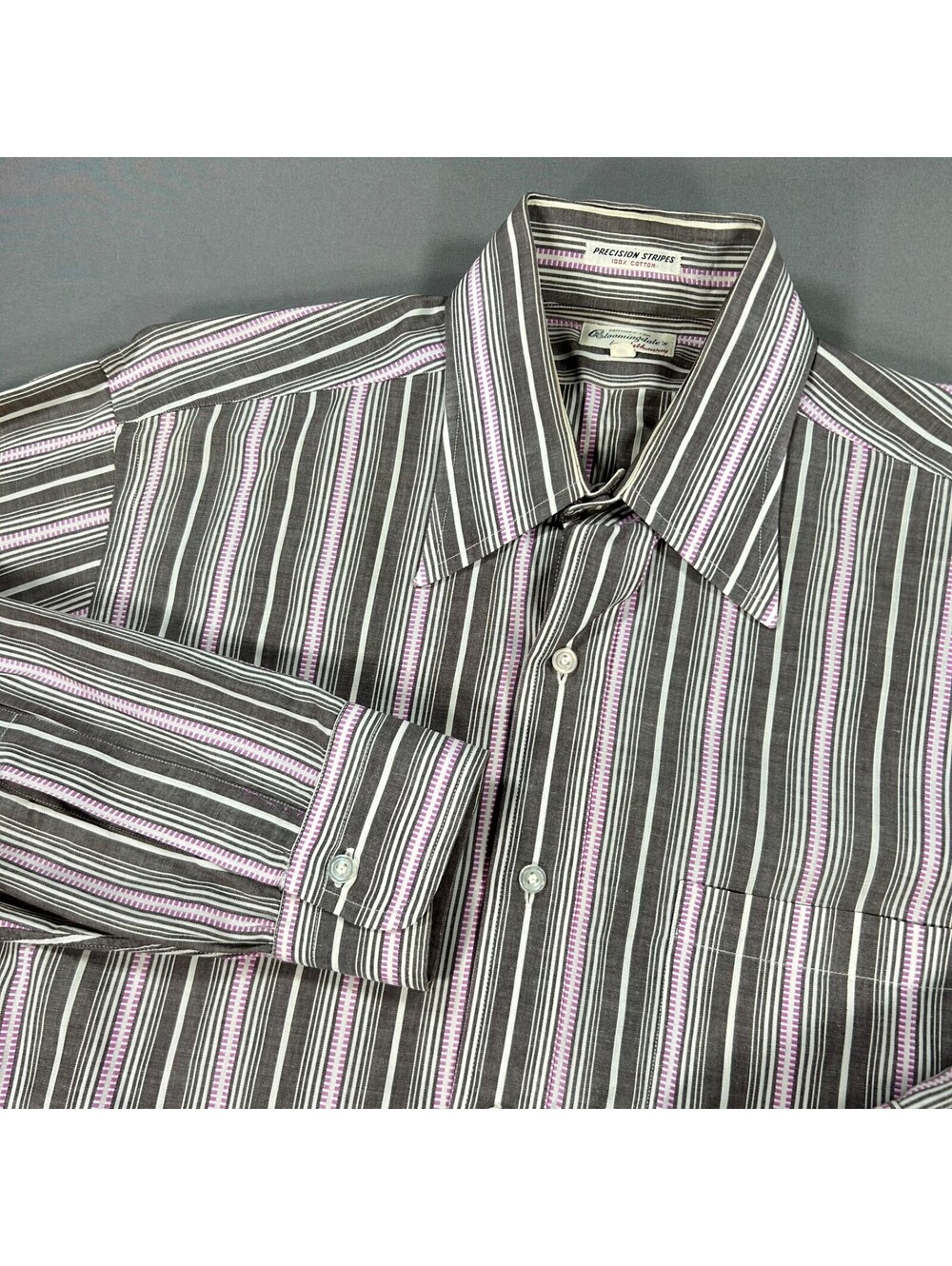 VTG 60s Hathaway Bloomingdale’s Precision Stripes Button Up Shirt 15.5 x 34